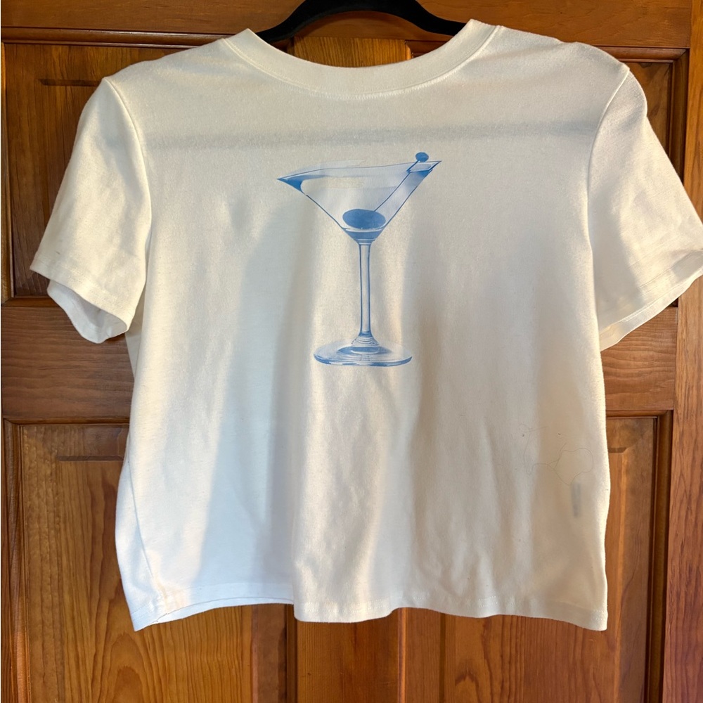 White T-Shirt with Blue Martini Glass Design